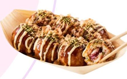 ソースとマヨネーズのかかったたこ焼き